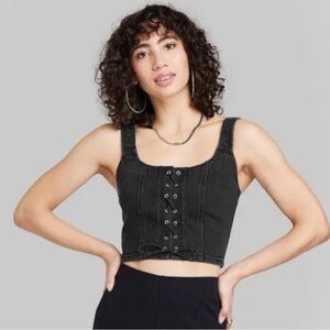 Wild Fable Black Denim Cropped Corset Top. Size L